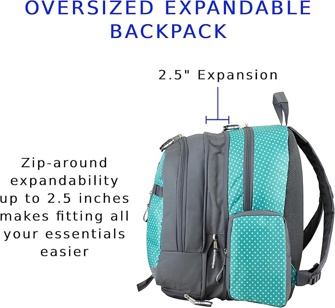 Eastsport Extra Large Backpack Expandable Oversized for Travel Hiking Work Camping Sports Outdoors with Drawstring Bag Mochila De Viaje Teeny Tiny Dots