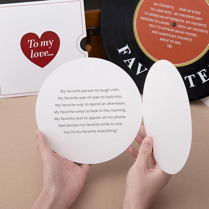 Crisky Anniversary Card with Simulated Vinyl Record and Stand for Him or Her, Valentine's Day Gift for Husband or Wife, Boyfriend or Girlfriend, To My love Card for Men and Women