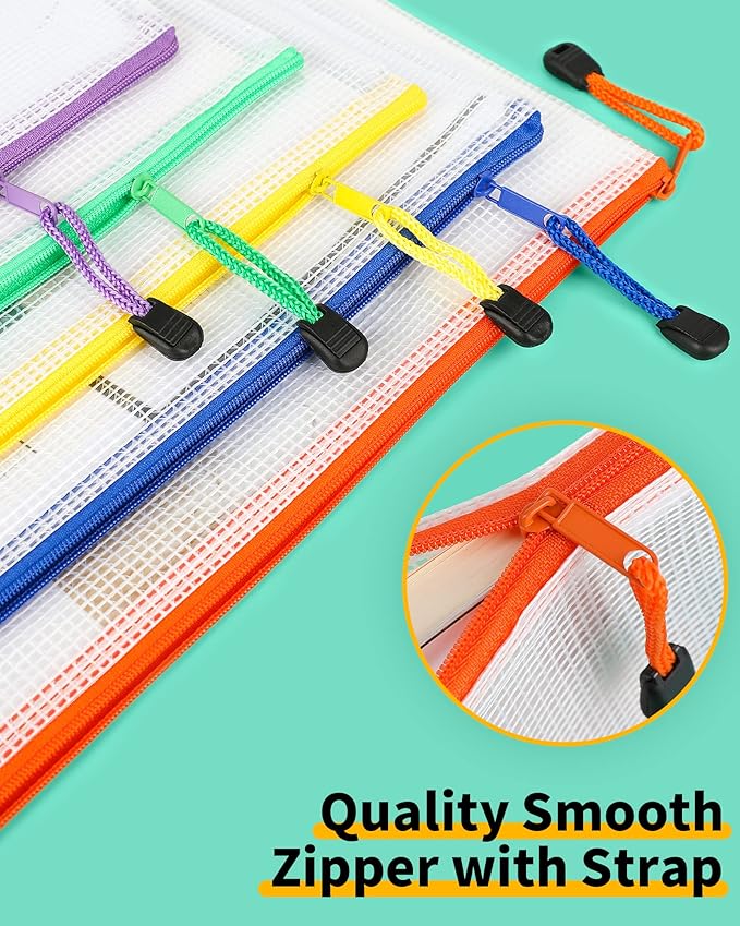 Smarpau Large A3 Mesh Zipper Pouch, 24 Pack 12 Colors 17.4" x 12.4" Zipper Pouches for Organizing, Multipurpose Waterproof Zipper Bags for Office Supplies