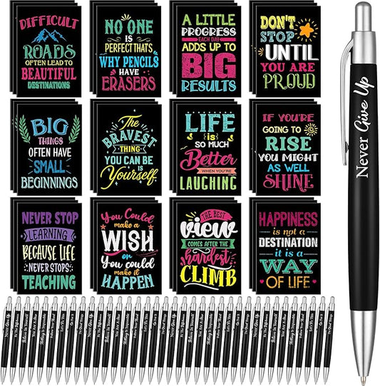 Yeaqee 72 Pcs Motivational Pens Notepads Gifts Set Inspirational Quote Ballpoint Pen Small Notebook Mini Journal Bulk Gifts for Teacher Coworker Gifts Women Office School(Inspirational)
