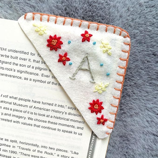 Personalized Hand Embroidered Corner Bookmark, Bookmarks for Women, Personalized Bookmark for Books, Cute Flower Book Mark, Hand Stitch Gift for Women for Book Lovers by HNQCPCVU (A, White)