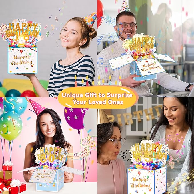 Tnvee 70TH Birthday Cards with Lights & Music & Candle, 3D Large Pop Up Happy Birthday Cards for Women Man Greeting Cards Decorations for 70 Years Old Mom Dad Grandparents