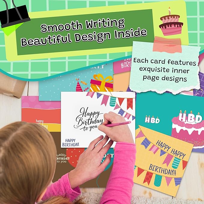 24 Pack Scented Birthday Cards with Envelopes & Stickers, 4x6 Inch Bulk Scratch and Sniff Greeting Cards, Happy Birthday Notes for Family, Kids, Friends, Parties and Office Celebrations