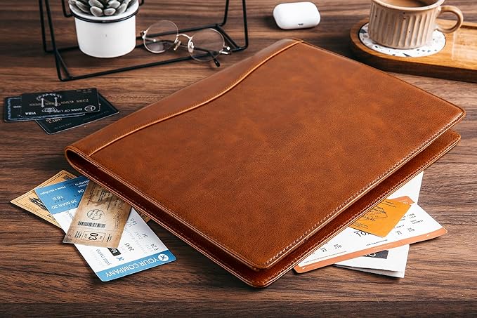 Personalized Leather Portfolio for Men, Engraved Leather Clipboard Portfolio Binder, Custom Leather Resume Padfolio for Women, Christmas Gift for His/Her (Clipboard, Shiny Brown-Custom)