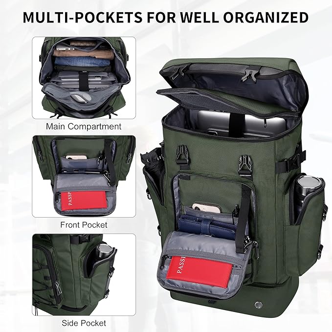 WITZMAN Travel Backpack for Men Women Carry on Bags for Airline Approved Convertible Duffle Luggage Backpack Shoe Compartment（B691 Light Green）