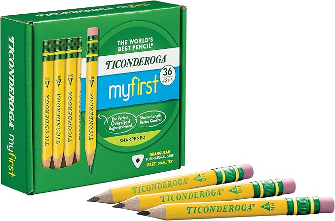Ticonderoga My First Short Triangular Wood-Cased Pencils, #2 HB Soft, Yellow, 36 Count