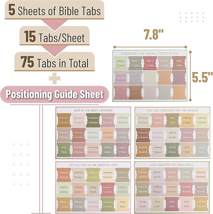 Mr. Pen- Bible Tabs, 75 Tabs, Boho Theme, Laminated Bible Tabs for Women and Men, Bible Tabs for Study Bible, Bible Index Tabs, Bible Book Tabs, Bible Labels Tabs, Mr Pen Bible Tabs