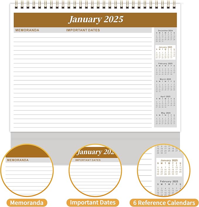 2025 Desk Calendar - Standing Flip 2025 Desktop Calendar from Jan 2025 - Dec 2025, 10" x 8.3", Memo Pages, Stand up Desk Calendar with Strong Twin-Wire Binding, Blank Blocks, Premium Paper