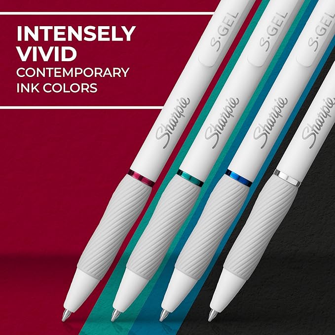 SHARPIE S-Gel Pens, Pearl White Body, Medium Point (0.7mm), Gel Pens for Journaling and Coloring, Updated Classic Color Assortment, 4 Count