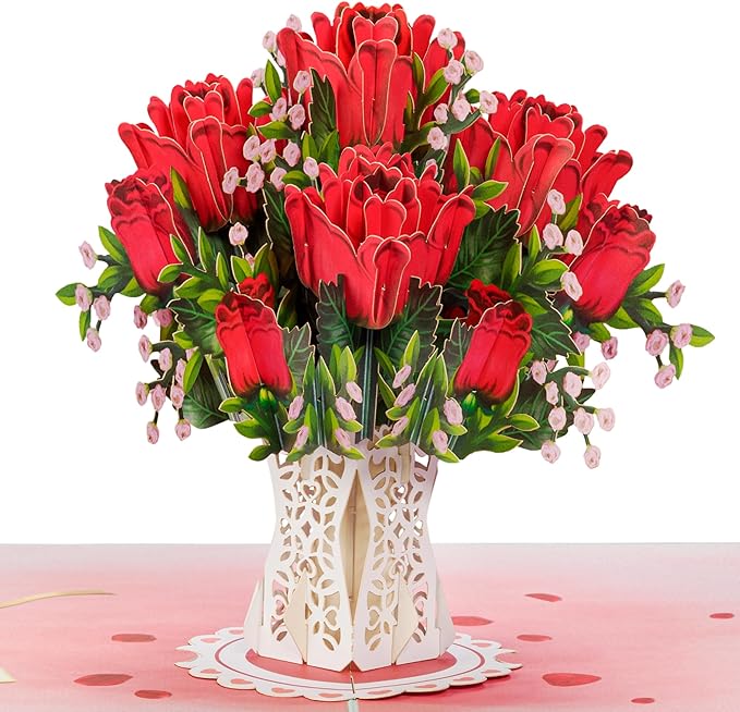 Paper Love 3D Bouquet of Roses Pop Up Card with Detachable Keepsake Bouquet, Gift for Birthday, Anniversary, Wedding, Just Because - Large 10" x 7”