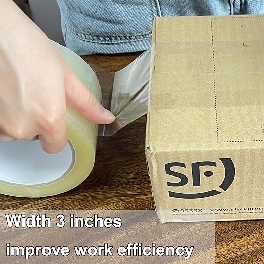 WELSTIK 6 Pack Clear Packing Tape 3 Inch Refills, Industrial Shipping Box Transparent Packing Tape for Moving, Office, Home, 2.4Mil 3 Inch x 60 Yard