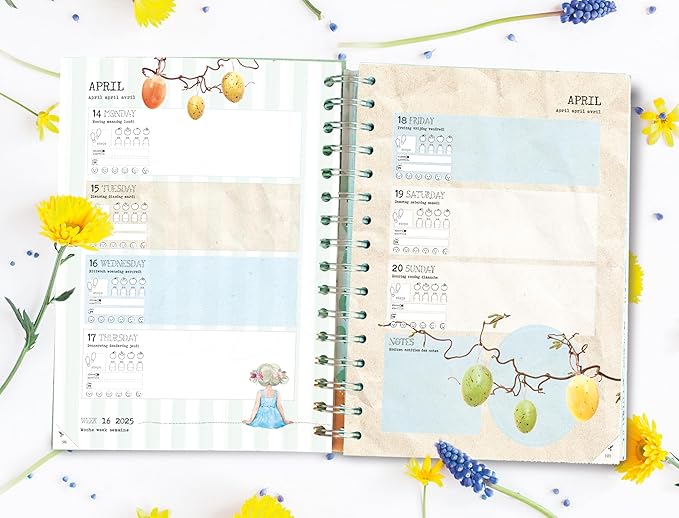 Daphne's Diary Daily Planner Journal 2025 | Everyday Agenda with Creative Designs, Fold-Out Montly Overviews, Shopping Lists | Decorative Weekly Planner Scrapbook full of art paper and art supplies