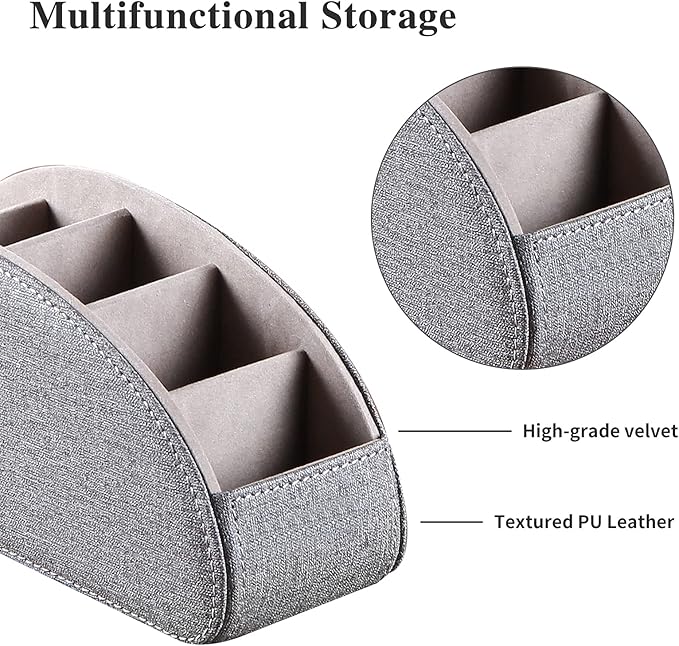 TV Remote Control Holder with 5 Compartments,Pu Leather Remote Caddy/Box/Tray Bedside Table Desk Storage Organizer for DVD, Blu-Ray, Media Player, Heater Controllers and Cosmetics Office Supplies