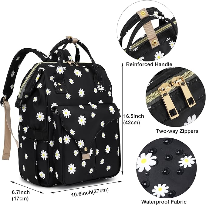Flowers Laptop Backpack College School Backpack Bookbags Nurse Backpacks Travel Bags Casual Daypacks for Women Girls Fits 15.6 Inch Notebook (Black)