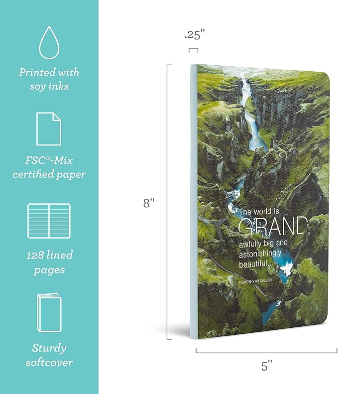 Compendium Softcover Journal - The world is grand, awfully big and astonishingly beautiful. – A Write Now Journal with 128 Lined Pages, 5″W x 8″H