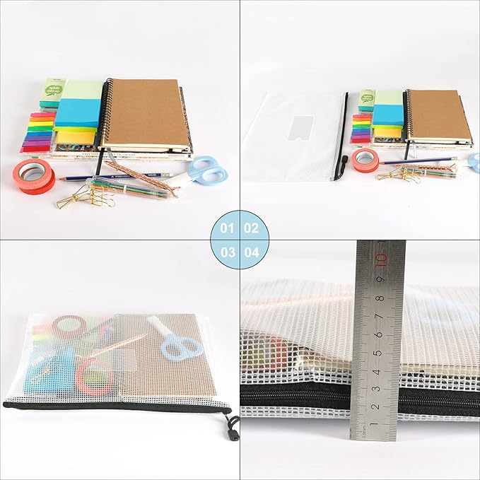 EOOUT 30pcs Mesh Zipper Pouch, Organizer Bags, Waterproof, Plastic Zip File Docunment Folders, Clear Board Games Storage for Office Supplies Cosmetics