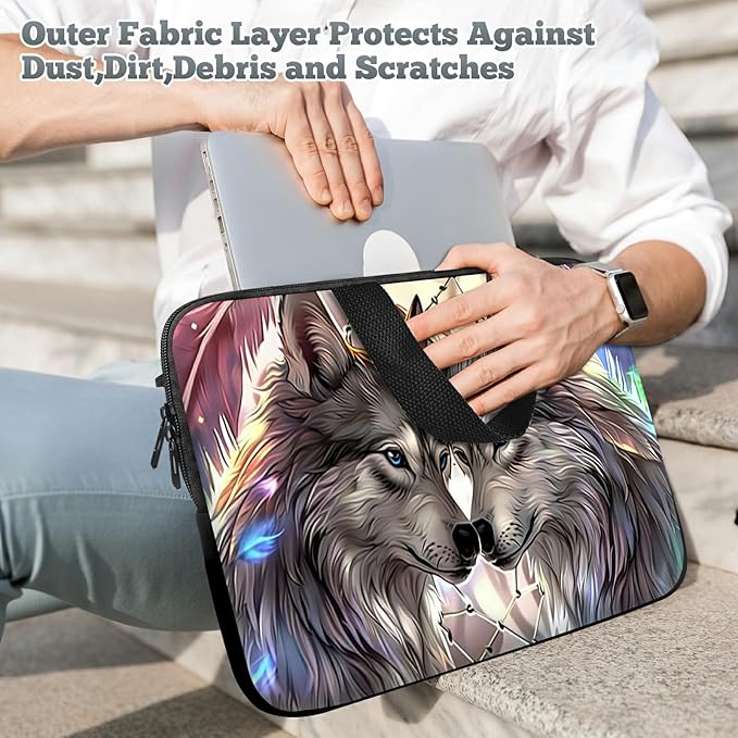 Universal Laptop Sleeve Tablet Case 12 inch, Couple Wolf Slim Carrying Case Durable Handbag Travel Laptop Bag for Surface Pro 9 8 7/Laptop Go 2 3, MacBook Air 11/12
