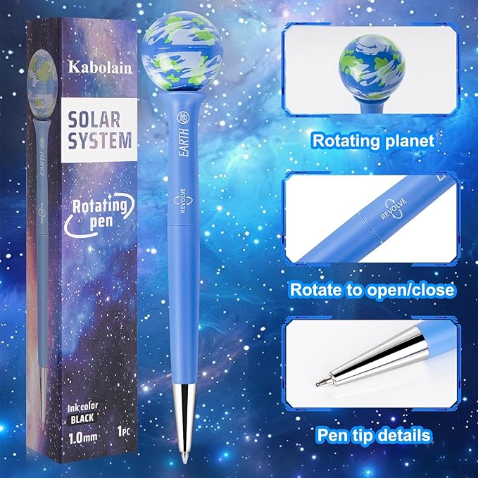 Rotating Gel Ink Rollerball Earth Pen, 1.0mm Black Nib, Students Decompress the Rotary Pen,with Quick-Drying Ink Suitable for Schools, Offices