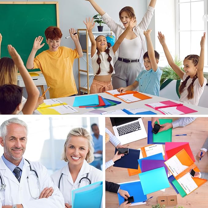 Cholemy 36 Pcs Plastic Pocket Folders with Prong 2 Heavy Duty Pockets Folders with 3 Prongs Letter Size Paper Folders Bulk File Plastic Folders with Fasteners for Office Workers (Colorful)