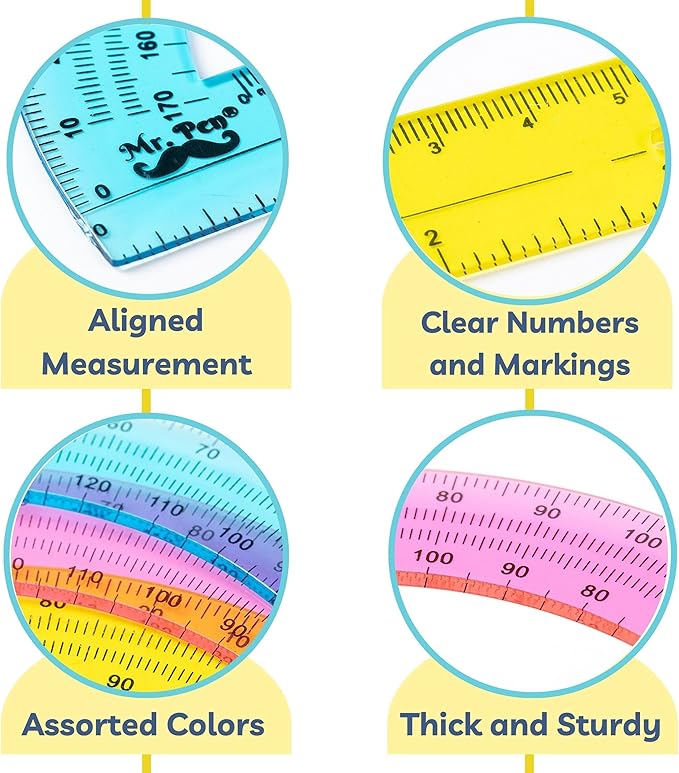 Mr. Pen- Plastic Protractors, 3 Pack, 6 Inch, 180 Degrees, Colorful Protractor for Geometry, Math Protractor, Protractor for Kids, Geometry Protractor, Colored Protractor