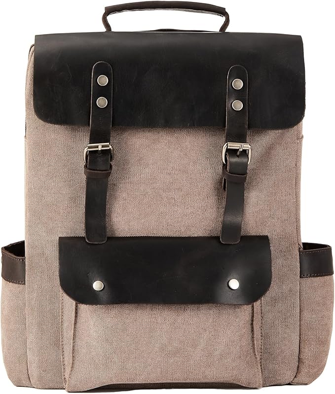 Vintage Waterproof Waxed Canvas Leather Backpack for Men Women 15.6" laptop Travel Rucksack
