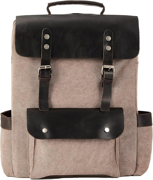 Vintage Waterproof Waxed Canvas Leather Backpack for Men Women 15.6" laptop Travel Rucksack