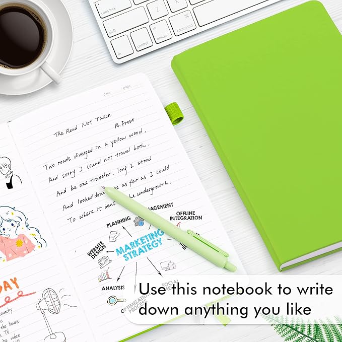 feela 3 Pack Notebooks Journals Bulk, Hardcover Notebook Classic Ruled Lined Journals with Pen Holder for Women Girls School Business Supplies, with 3 Black Pens, 120 GSM, 5.1”x8.3”, A5, Green