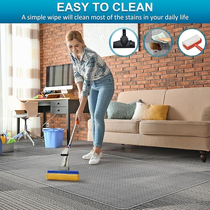 Office Chair Mat for Carpets, Desk Chair Mat for Low Pile Carpeted Floors, Heavy Duty Transparent Office Floor Mat for Office Chair on Carpet, for Work, Home, Gaming (47" X 59" Rectangle)