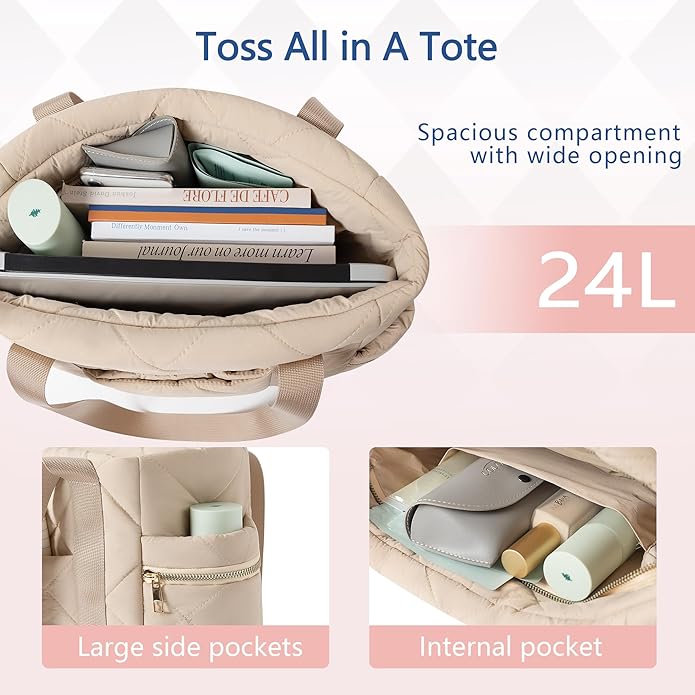 Tote bag for Women Puffer Shoulder Bag with Zipper Travel Quilted Nurse Bag Carry On Laptop Bag for Travel Work