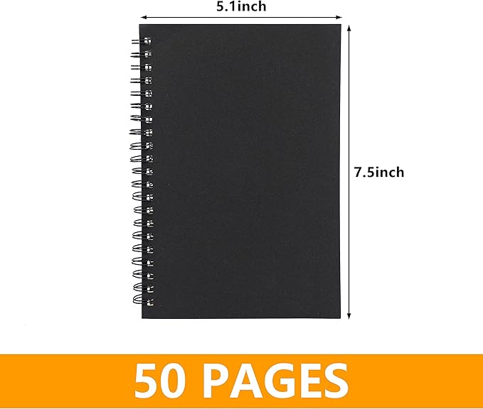 2 Pack College Ruled Notebook, Soft Black Cover Spiral Notebook, Memo Notepad Sketchbook, Students Office Business Diary Spiral Book Journal,100 Pages, 50 Sheets, 7.5x 5.1 Inches
