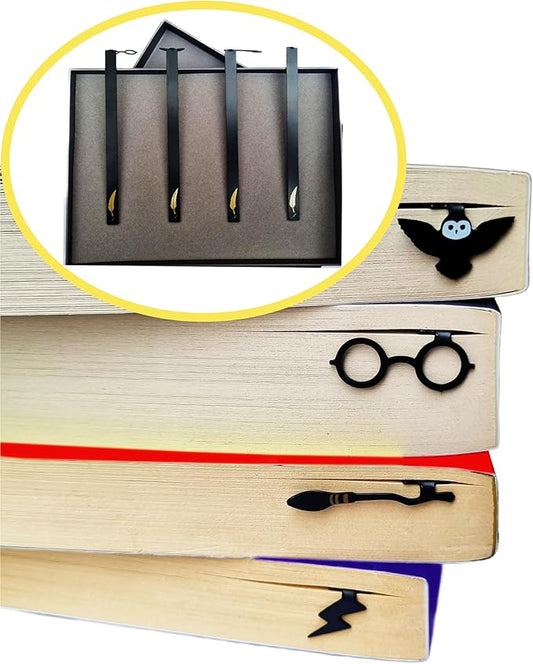 Owl Witch Wizard Bookmark Magic Metal Bookmark Beautiful Bookmark for Girls, Boys, Kids, Book Club Gift for Teacher Gift Lightning Bookmark Gifts Bookish Gifts for Book Lovers (4 Pack Gift Set)