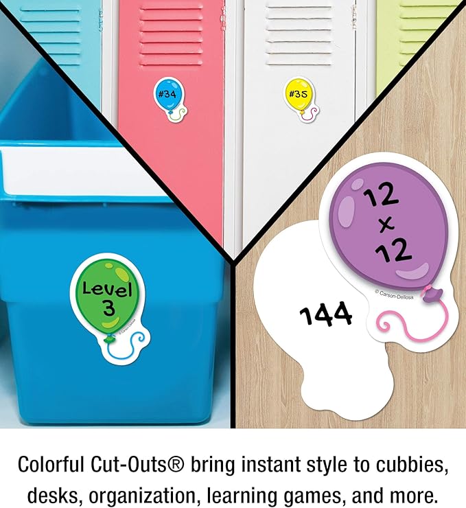 Carson Dellosa 36-Piece Colorful Mini Balloons Bulletin Board Cutouts, Bright and Colorful Balloon Cutouts for Bulletin Board and Party Decorations, Colorful Birthday Classroom Décor