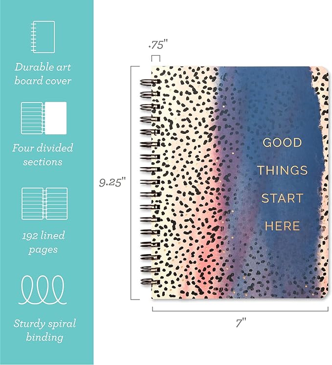 Compendium Spiral Notebook - Good Things Start Here — A Designer Spiral Notebook with 192 Lined Pages, College Ruled, 7.25”W x 9.25”H