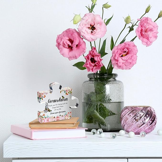 VELENTI Gifts for Grandma - Engraved Acrylic Puzzle Piece - Adorable Grandma Presents for Birthday, Christmas, Thanksgiving Paperweights - Elegant Decorative Plaque with Lovely Quote - Chic Home