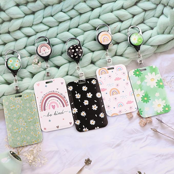 School Teachers Lanyard for ID Badge & Keys Rainbow Badge Holder & Retractable Badge Reel Cute Boho Floral Key Lanyard for Women Girls Nurse Preppy Keychain Lanyard ID Holder(Be Kind)