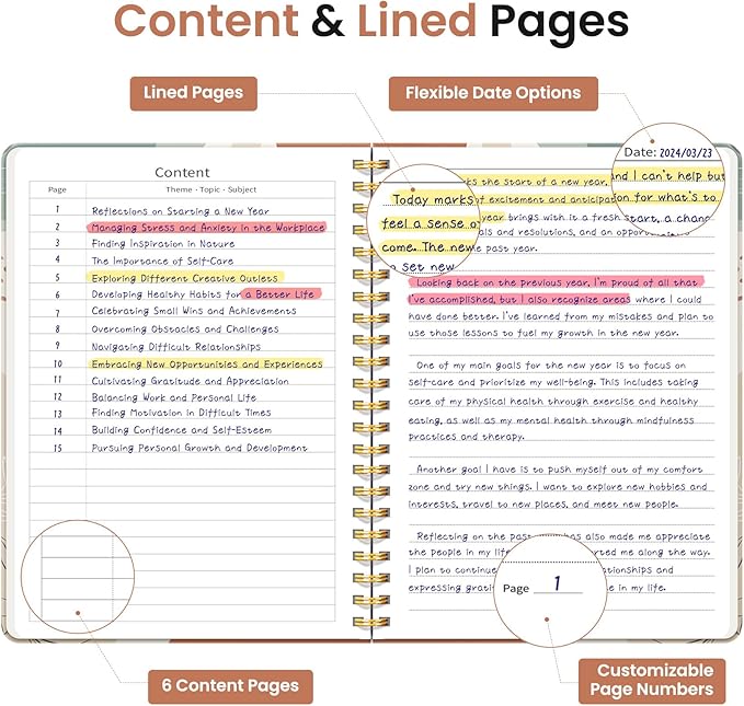 Pretty Cute Lined Spiral Journal Notebook for Women, Aesthetic College Ruled Notebook for Work & Note Taking, A5 Hardcover Journal for Writing, 140 Pages, Abstract