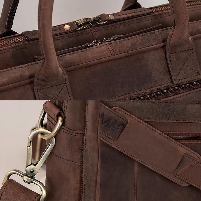 Marc Peter Hamilton Real Leather Business Bag for Men and Women | 15.6 inch Laptop Bag | Shoulder Bag for Men