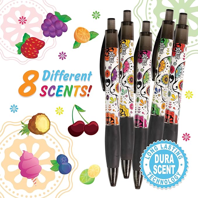 Sugar Skull Smens (2 Pack) - Scented Pens, Black Ink, Medium Point - 8 Count