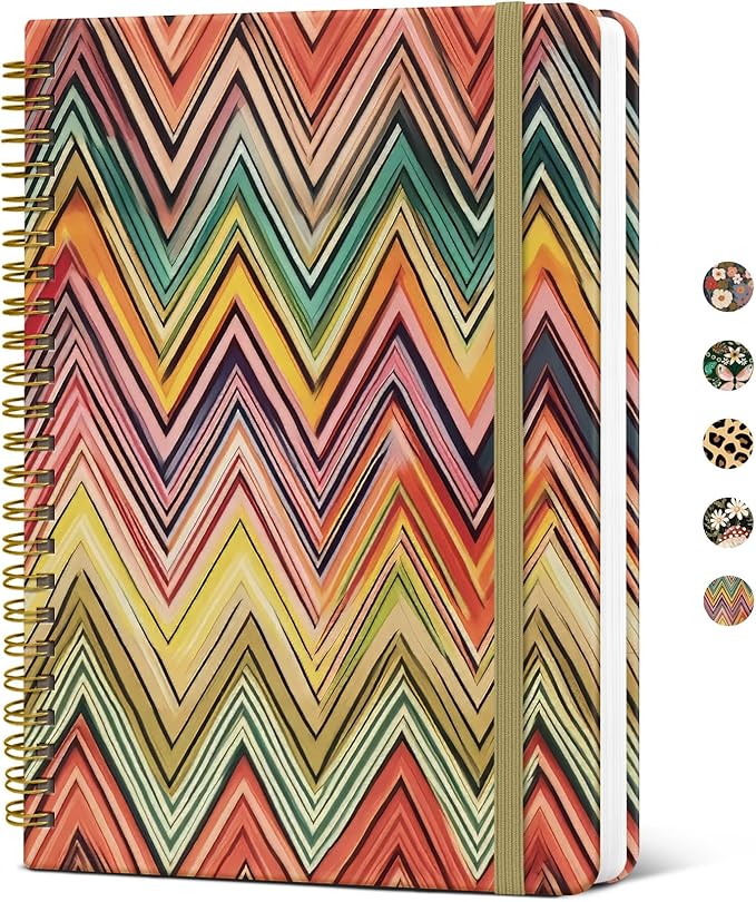 Pretty Cute Lined Spiral Journal Notebook for Women, Aesthetic College Ruled Notebook for Work & Note Taking, A5 Hardcover Journal for Writing, 140 Pages, Retro Weave