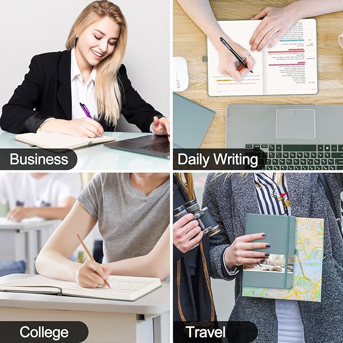 EMSHOI Lined Journaling Notebooks - 120gsm Thick Leather Journal with Sticky Notes, 256 Numbered Pages A5 Hardcover College Ruled Notebook for Women Men Work School Writing, 5.75" x 8.38"-Black