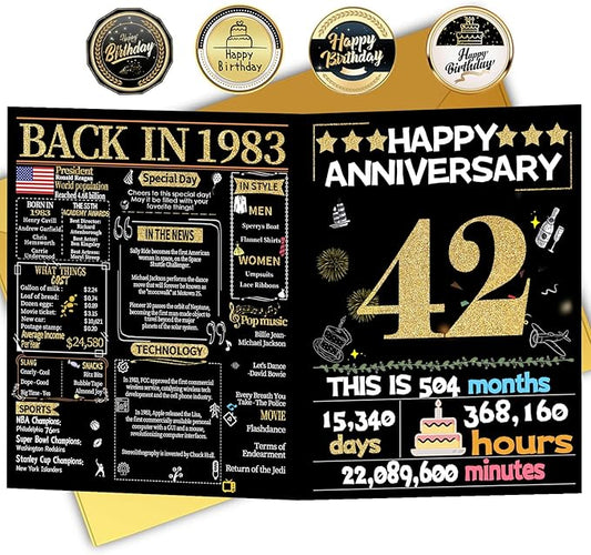Joycard 42nd Anniversary Card for Women Men, Gold Wedding Card for Wife Husband, Sweet Marriage Decorations Gifts for Couple, Perfect for Her Him on Anniversary Day, Back in 1983