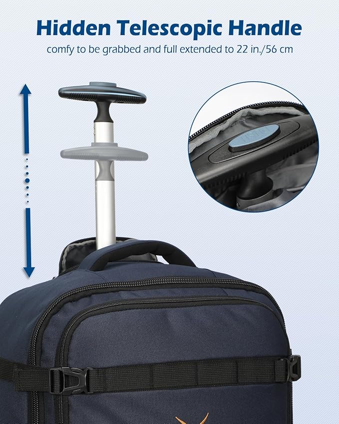 Hynes Eagle Rolling Backpack 42L Backpack with Wheels Airline Approved Carry on Luggage Laptop Travel Backpack for Women Men Navy Blue