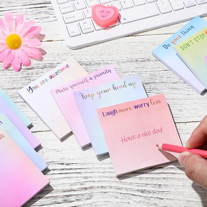 Zonon 60 Pieces Inspirational Sticky Notes 3 x 3 Inch Motivational Fun Notepads Positive Gifts for Teacher Nurse Coworkers Work Studying Supplies (Watercolor Style)