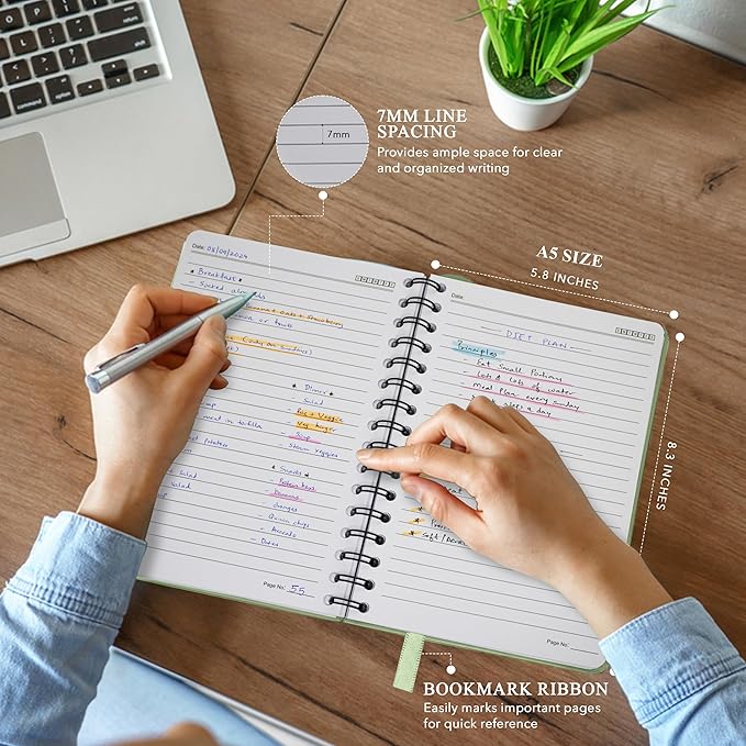 Lined Spiral Notebook Journal For Women & Men - A5(5.8" x 8.3") 170 Pages, Hardcover Journals for Writing & Note Taking, College Ruled Notebook for Work - Green