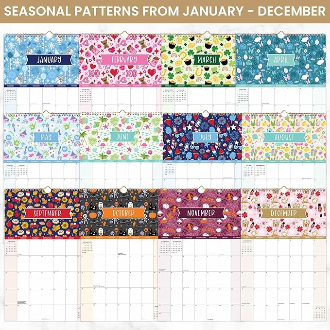 bloom daily planners 2025 Calendar Year Monthly Hanging Wall Calendar (January 2025 through December 2025) - Large 11” x 17” - Holiday Icons