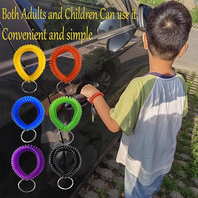 Pack of 36 Colorful Spring Spiral Wrist Coil Key Chain, Wristband Key Ring (Solid Pink)