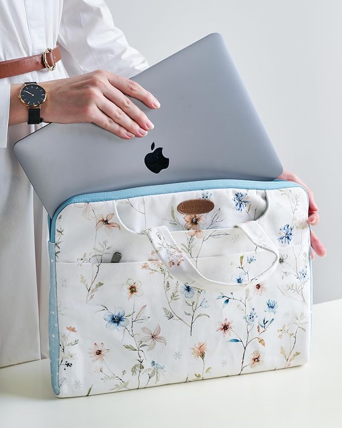 Maison d'Hermine Laptop Bag upto 15.6 inch Stain and water repellent Cotton canvas - Ice Florals