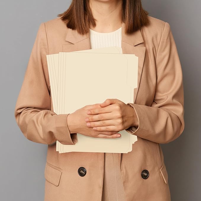 SUNEE File Folders with Fasteners, Manila Folders Letter Size, 2 Reinforced Fasteners, 1/3-Cut Tab, Manila, 50 Pack, Keep Organized for Your Office Documents School Files