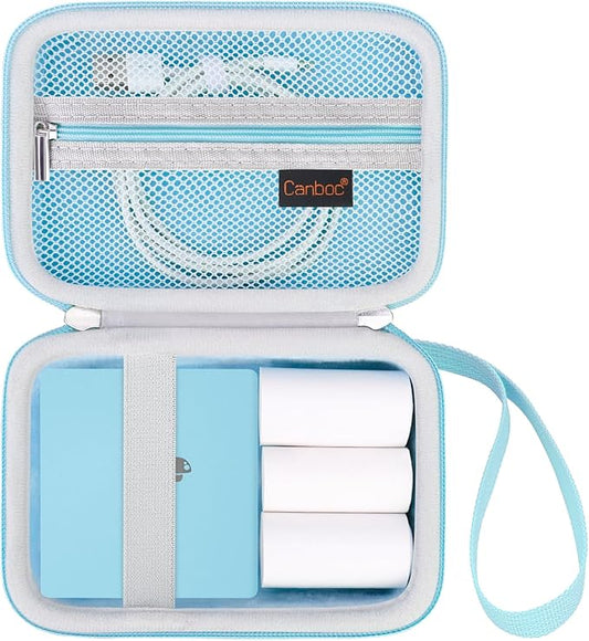 Canboc Case for Memoking/Ponek/Phomemo/Omezizy/Memoqueen T02 Mini Printer Sticker Printer/Phomemo M02 Printer, T02 Portable Thermal Printer Box for Thermal Paper, USB Cable, Blue (Case Only)