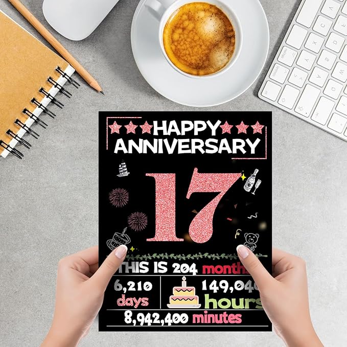 Joycard 17th Anniversary Card for Women, Wedding Card for Wife, Sweet Marriage Decorations Gifts for Couple, Perfect for Her on Anniversary Day, Back in 2008